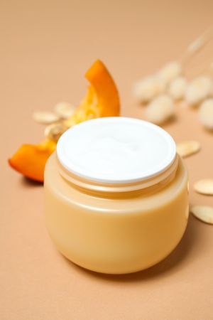 Concept of different cosmetic products, Pumpkin cosmetics