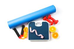 Healthy lifestyle accessories isolated on blank background