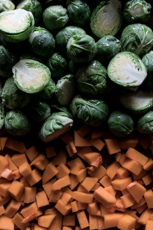 Braised brussels sprouts and pumpkin with quinoa