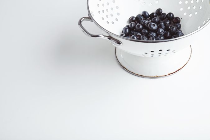 Fresh blueberries in strainer
