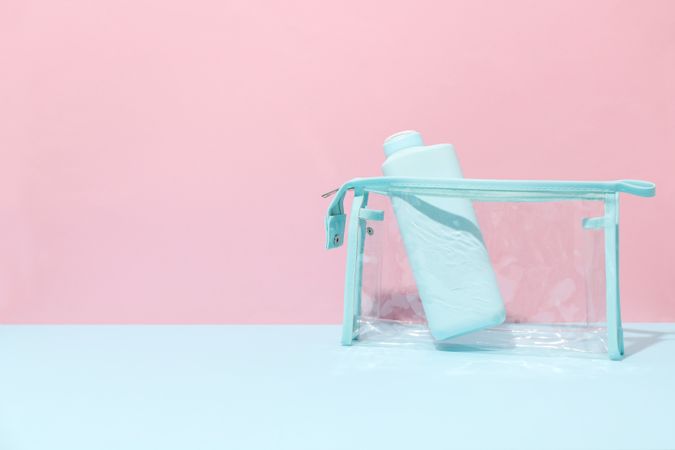 Bath accessories, toilet bag, space for text