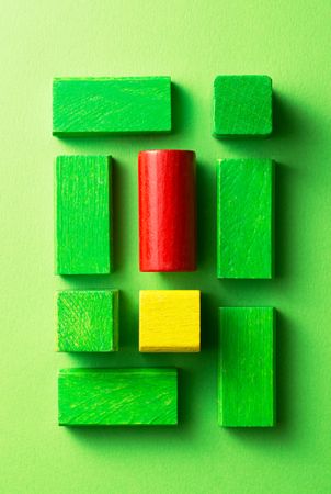 Green, yellow and red wooden blocks