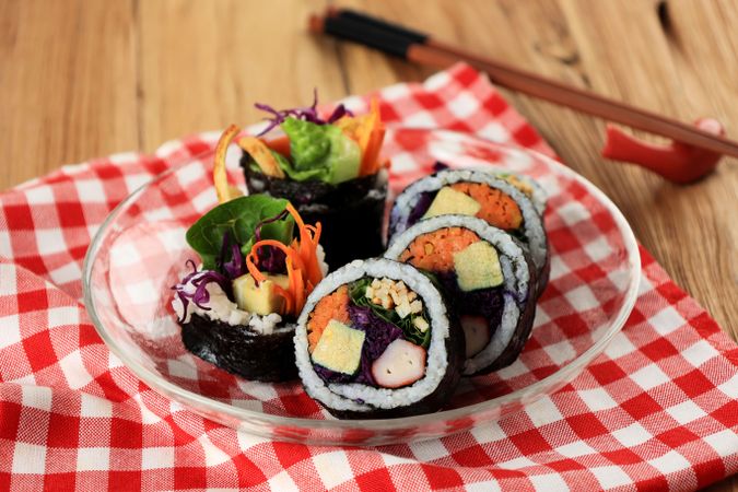 Korean Roll Gimbap or Kimbap Made from Steamed Rice