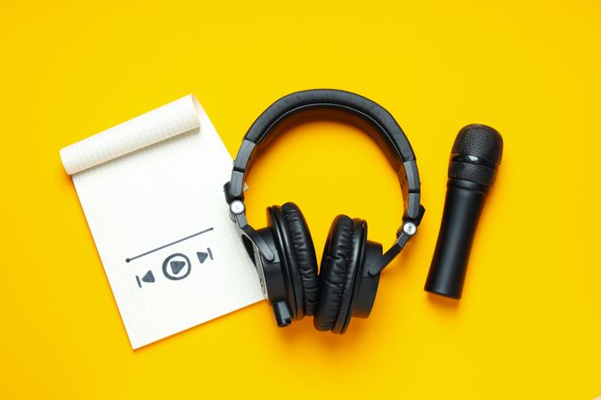 Concept of listening audio, music with headphones