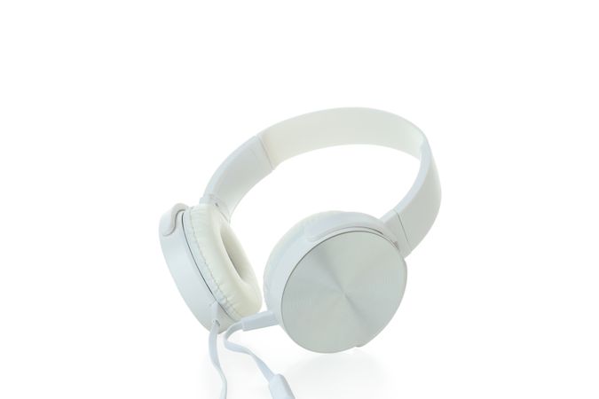 Modern headphones isolated on a plain background