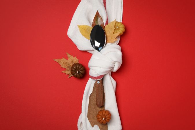 Concept of Thanksgiving day, Autumn table setting, top view
