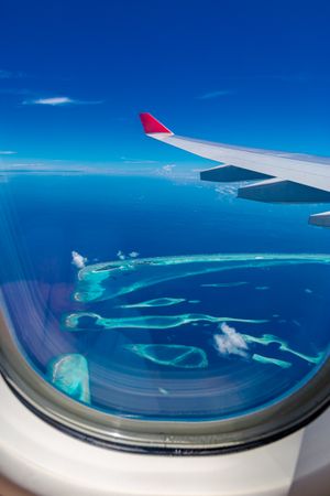View of Maldives island from the airplane, landscape