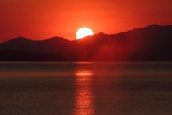 Stunning sunrise over lake in Yellowstone National Park