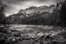 Monochrome shot of frozen lake