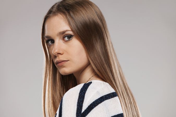 young woman in striped clothing
