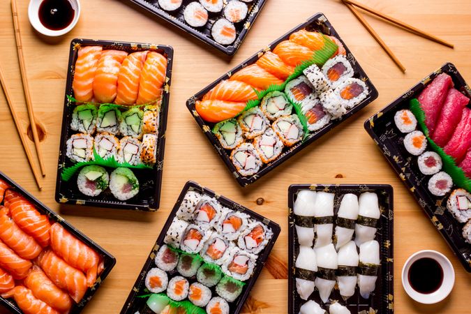 Tasty sushi served in a table