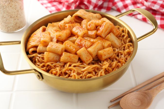 Close Up Tteokbokki is a Korean Dish Made from Rice Flour Cooked in Spicy Gochujang Sauce