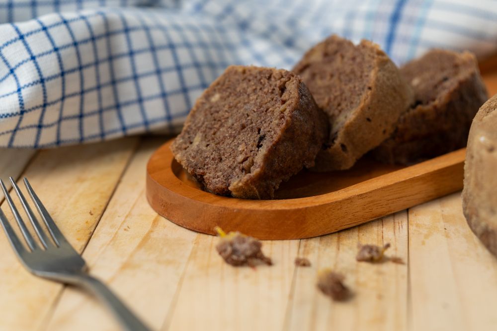 Slices of banana chocolate cake