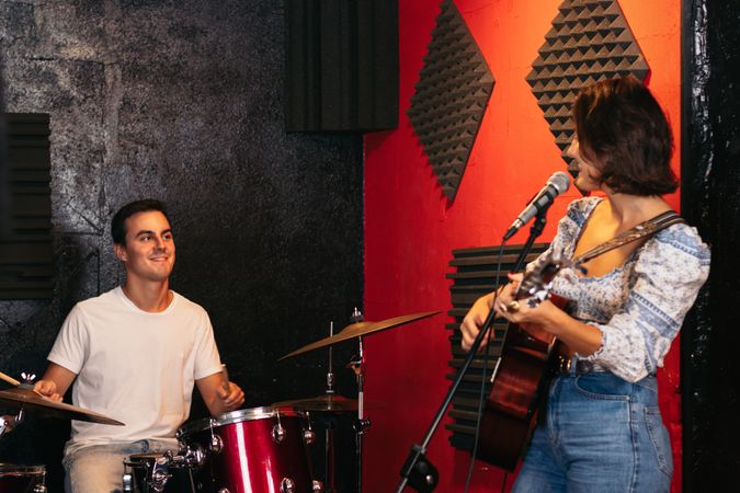 Music group rehearsing in a music venue