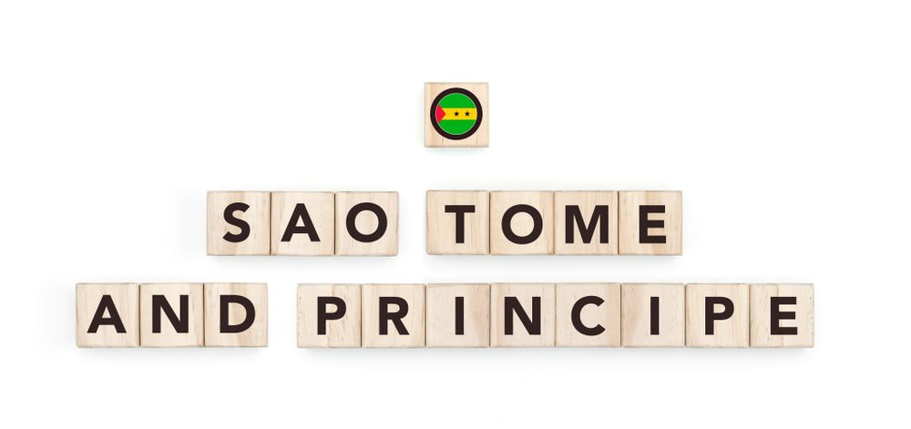 Wooden blocks bearing the name and flag of Sao Tome And Principe. Sao Tomean and African Culture, national identity, travel, and geography in a copy space design.