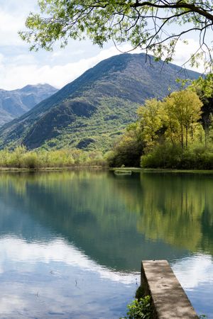 Breathtaking landscape of lake in mountainous terrain