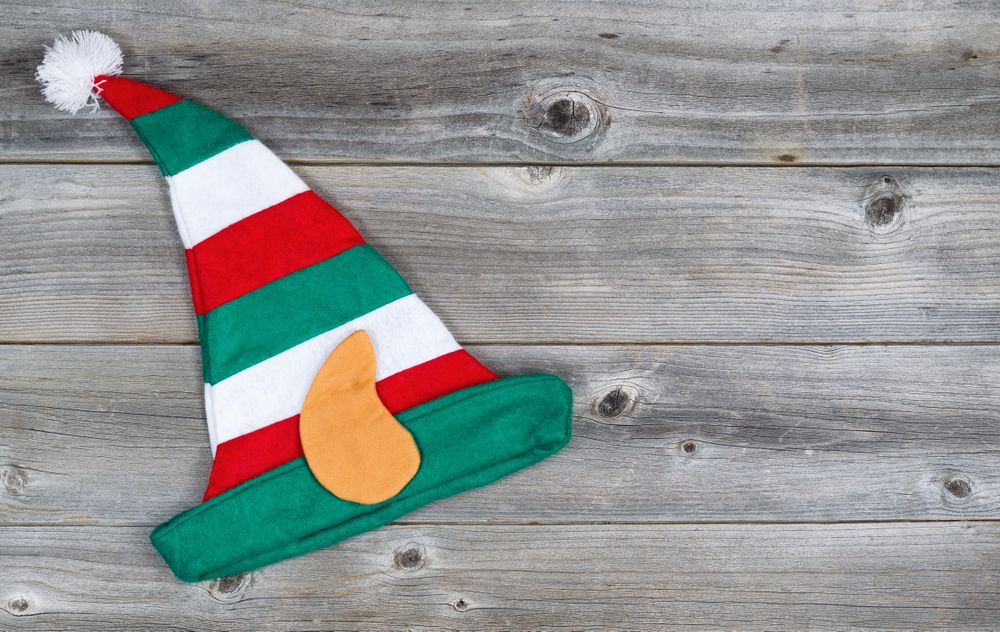 Christmas elf stocking on Wood