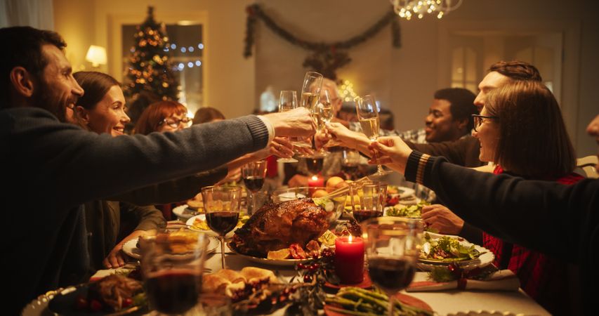 Christmas Dinner Together with Parents, Children and Friends at Home.