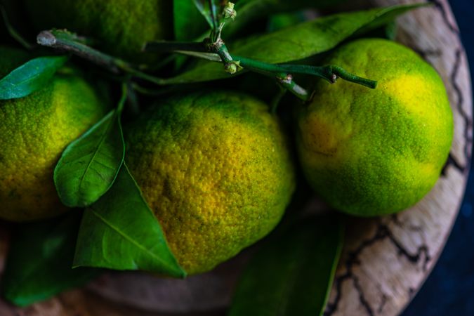 Close up of fresh green tangerines