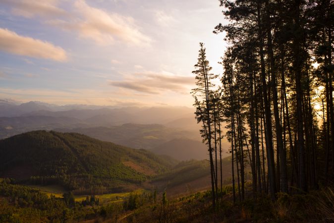 Majestic landscape of green mountains in sunlight