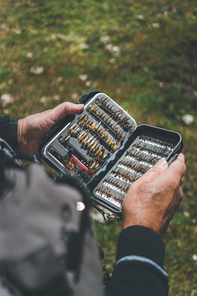 Fisherman demonstrating collection of baiting in box