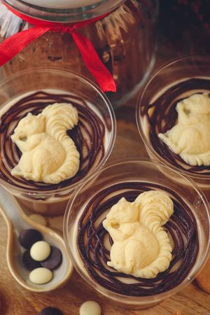 Italian dessert panna cotta with chocolate topping
