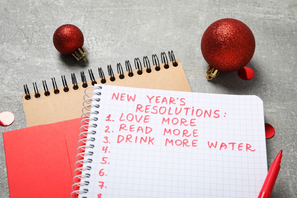 Concept of New Year Resolutions list, new year goals, close up