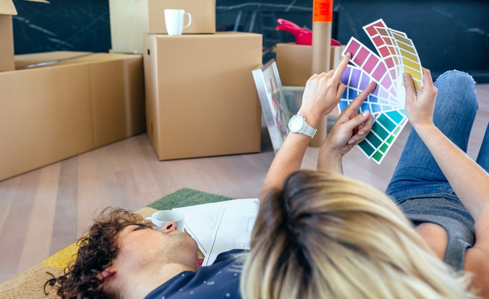 Couple choosing color and resting