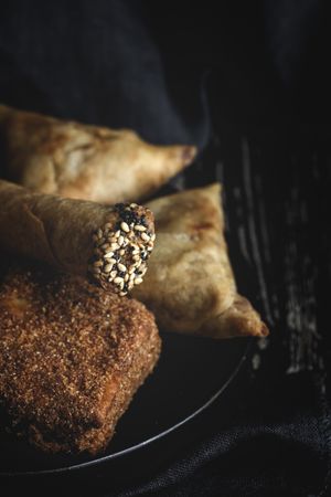 Typical Moroccan food on wooden table