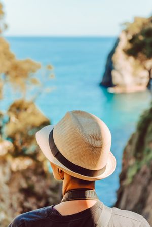 Female tourist contemplating picturesque landscape