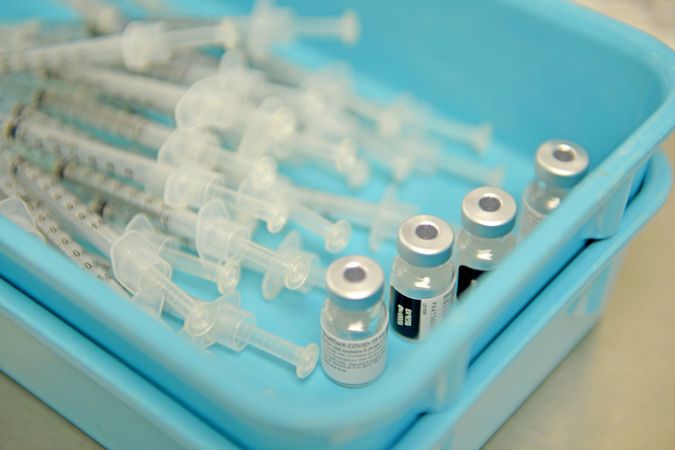 Close up of COVID-19 vaccine syringes
