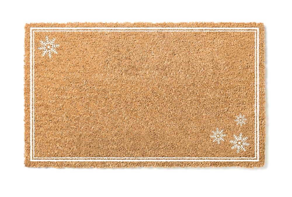 Blank Holiday Welcome Mat With Snow Flakes Isolated on  Background