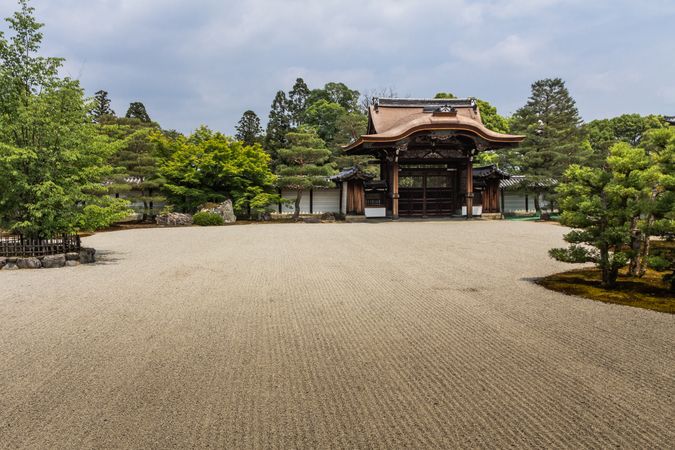 Beautiful zen park on cloudy day