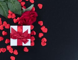 Valentine gifts on dark stone setting