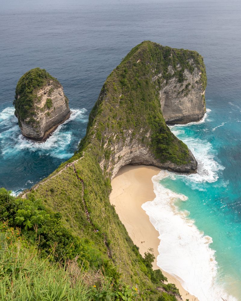 Mossy cliff overlooking tropical waters