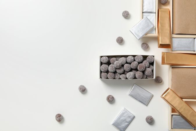Concept of tasty food, chocolate, space for text