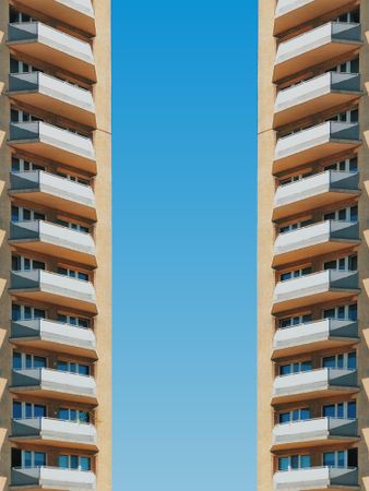 Symmetrical parallel high rise buildings