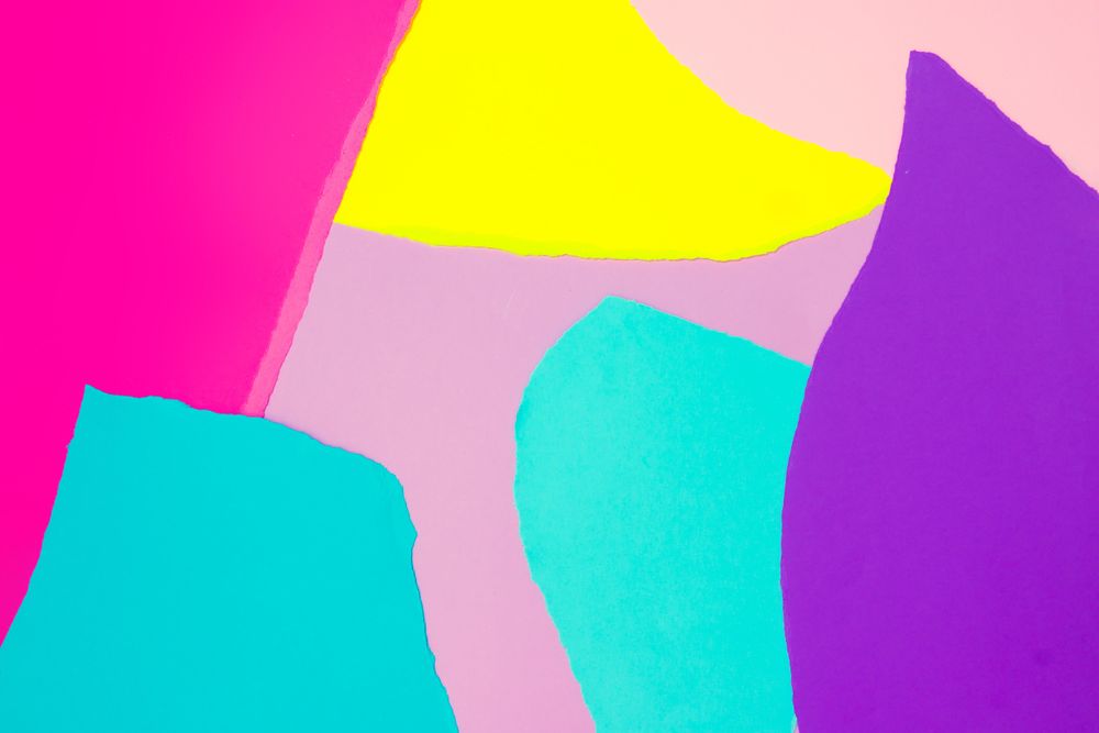 Layout with vividly colored ripped pieces of paper