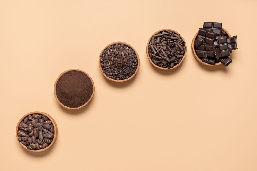 Chocolate ingredients in bowls top view