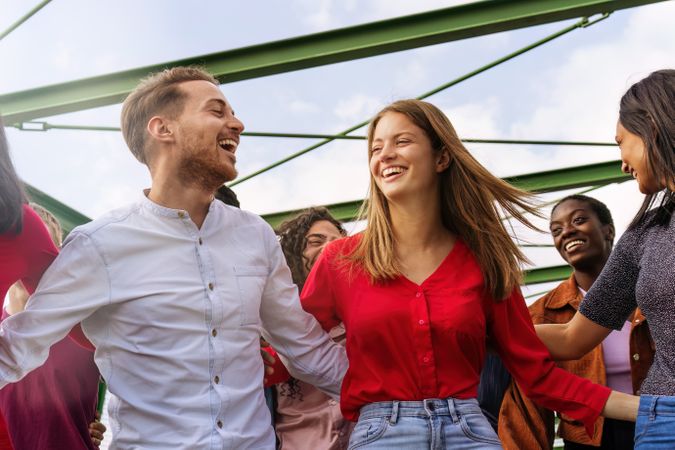 Joyous moments among diverse friends outdoors