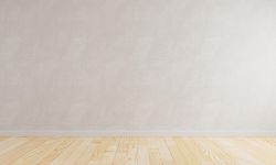 Minimal clean room wooden floor and cement wall