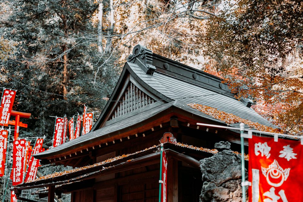 Close-up shot of Japanese rooftop