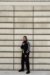 Black male near concrete blocks