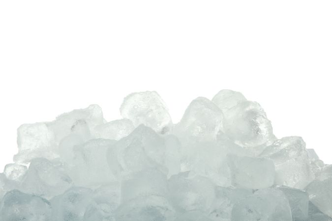 Ice cubes piled on blank background
