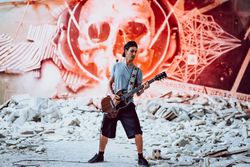 Musician playing electric guitar