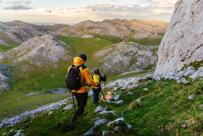 mountaineers hiking on a mountain peak