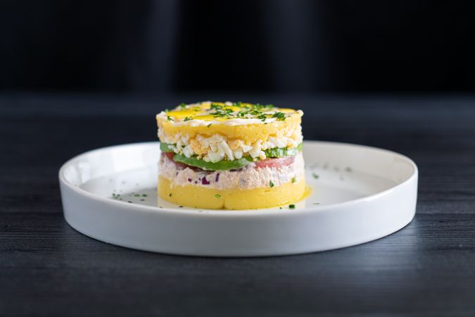 Fresh aromatic Lima cause of tuna with sliced vegetables