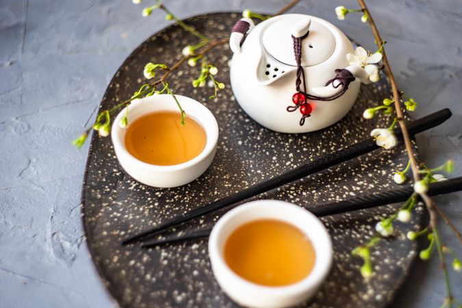 Asian style tea set with green tea