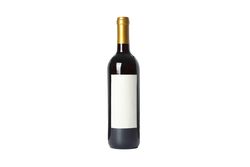 Bottle of red wine with empty space isolated on plain background