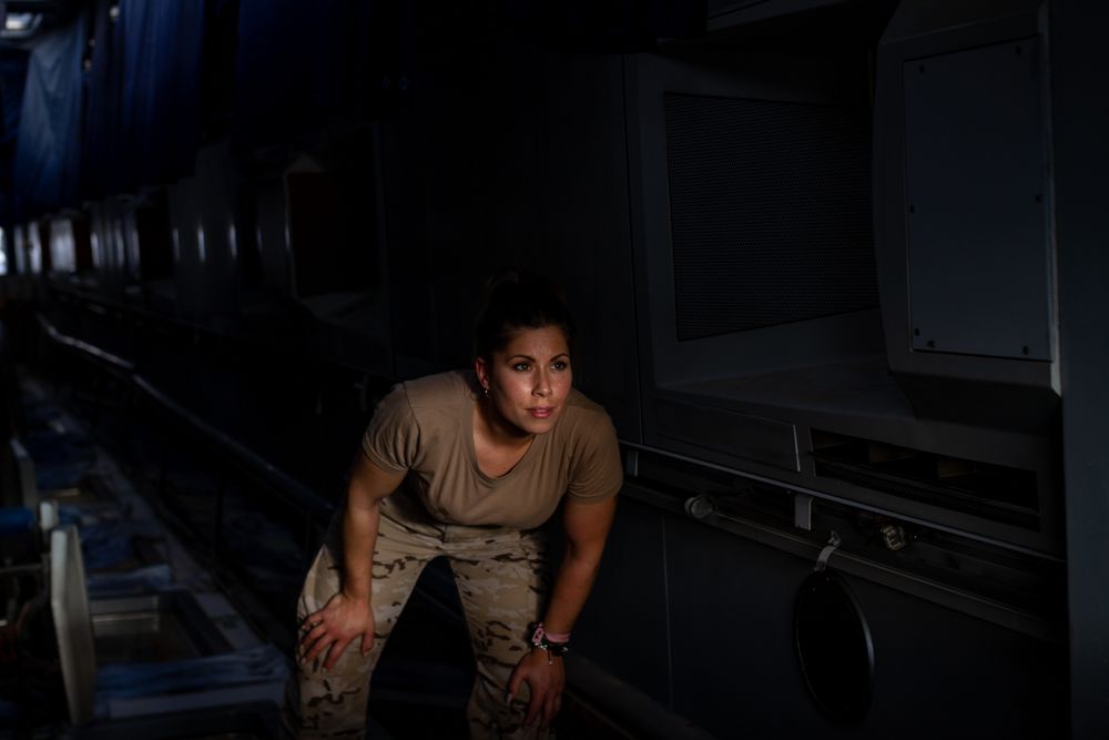 Military woman inside vehicle